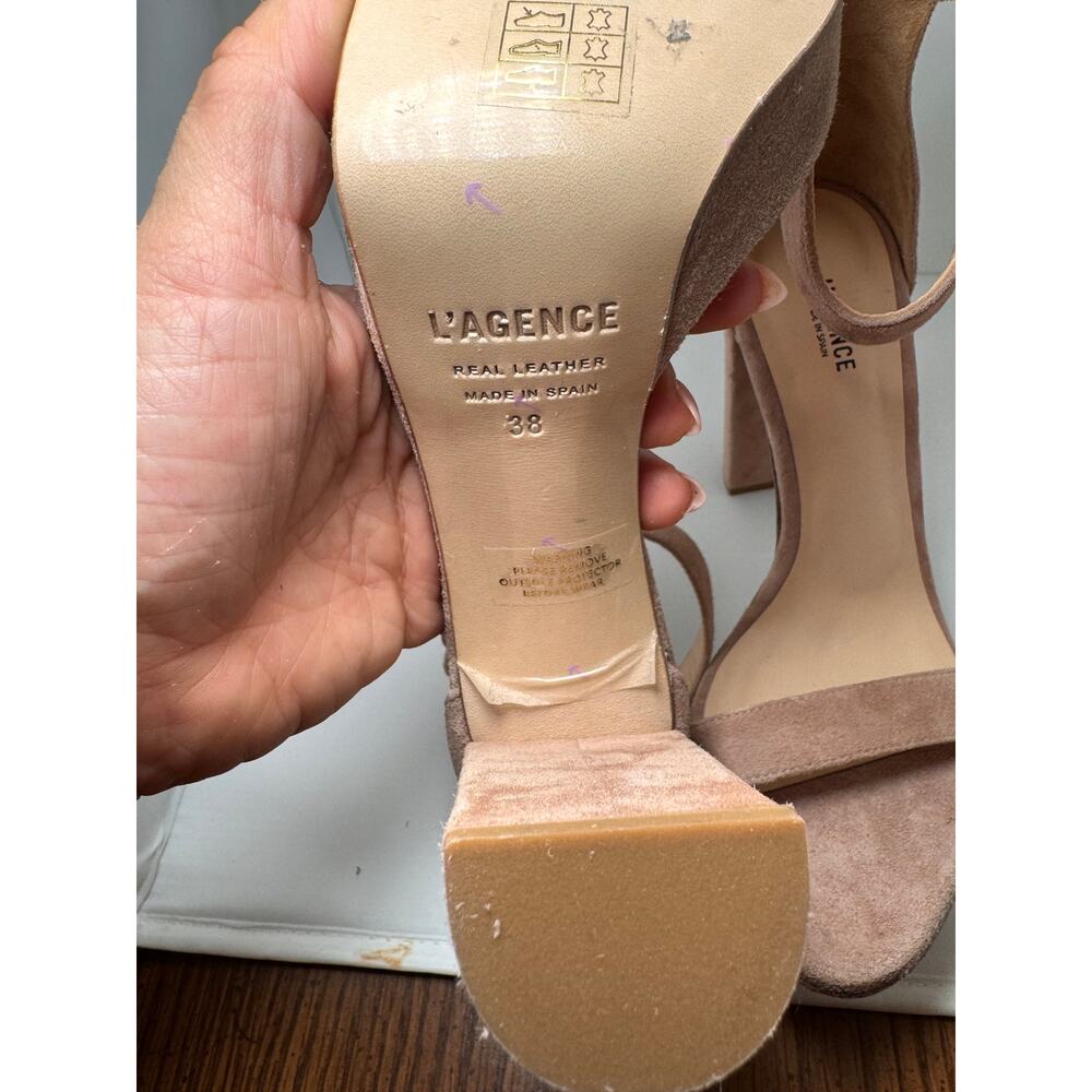 L’AGENCE Cecile Platform Sandals Tan Suede Heels Minimalist Neutral EU 38 US 8 - Picture 4 of 7